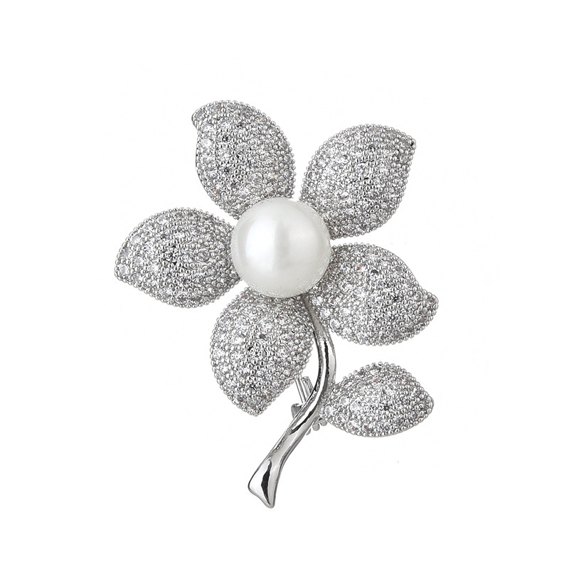 Luxury full diamond micro insert zircon flower brooch simple suit corsage fashion coat pin jewelry