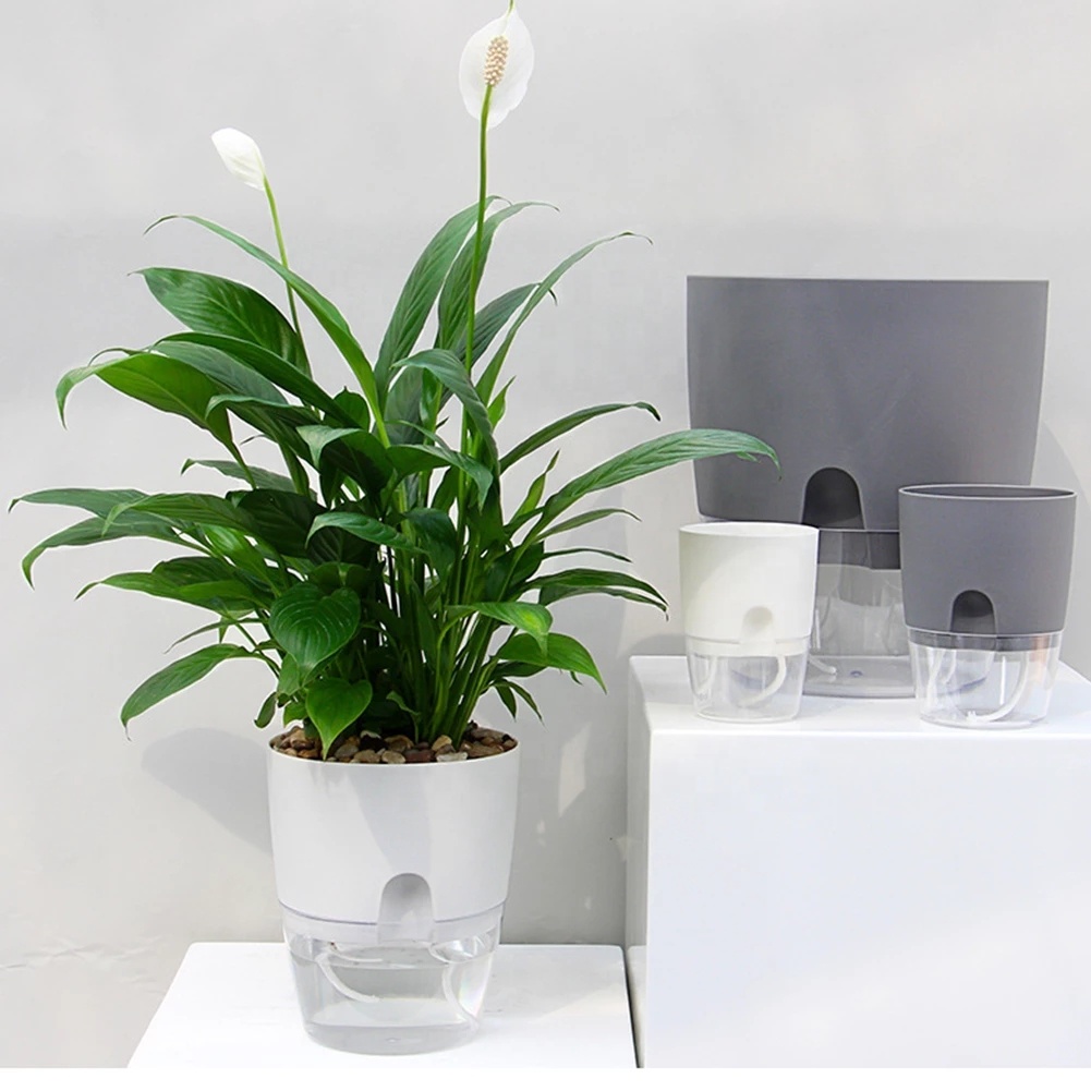 Watering Planter Handmade 2 Layer Self Watering Plant Flower Pot With Water Container Round Flowerpot Home Garden Decor