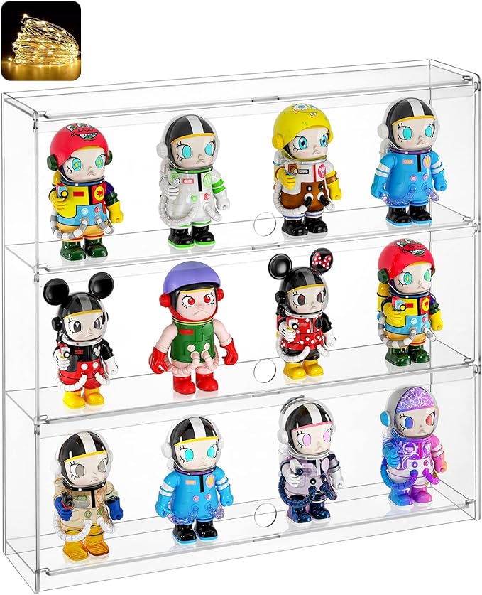 Acrylic Popmart Display Case Mini Figures floating Dustproof Showcase for Collectibles Light Display Rack Acrylic Toy showcase