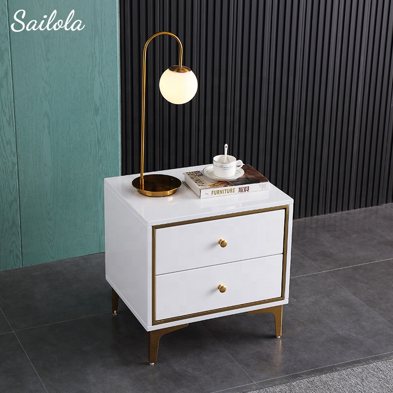 Wholesale Bedroom Furniture White Nightstands Storage Cabinet Wooden Bedside Table With 2 Drawers