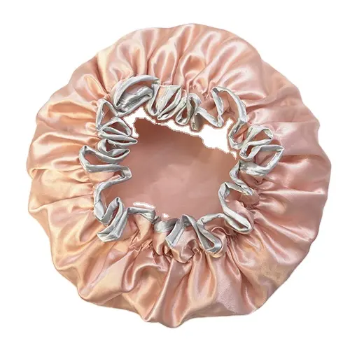 Double Layers Satin + PEVA Double Layer Bath Hat Eco-friendly Shower Cap Waterproof For Shower Anti Cooking Oil Rose Gold
