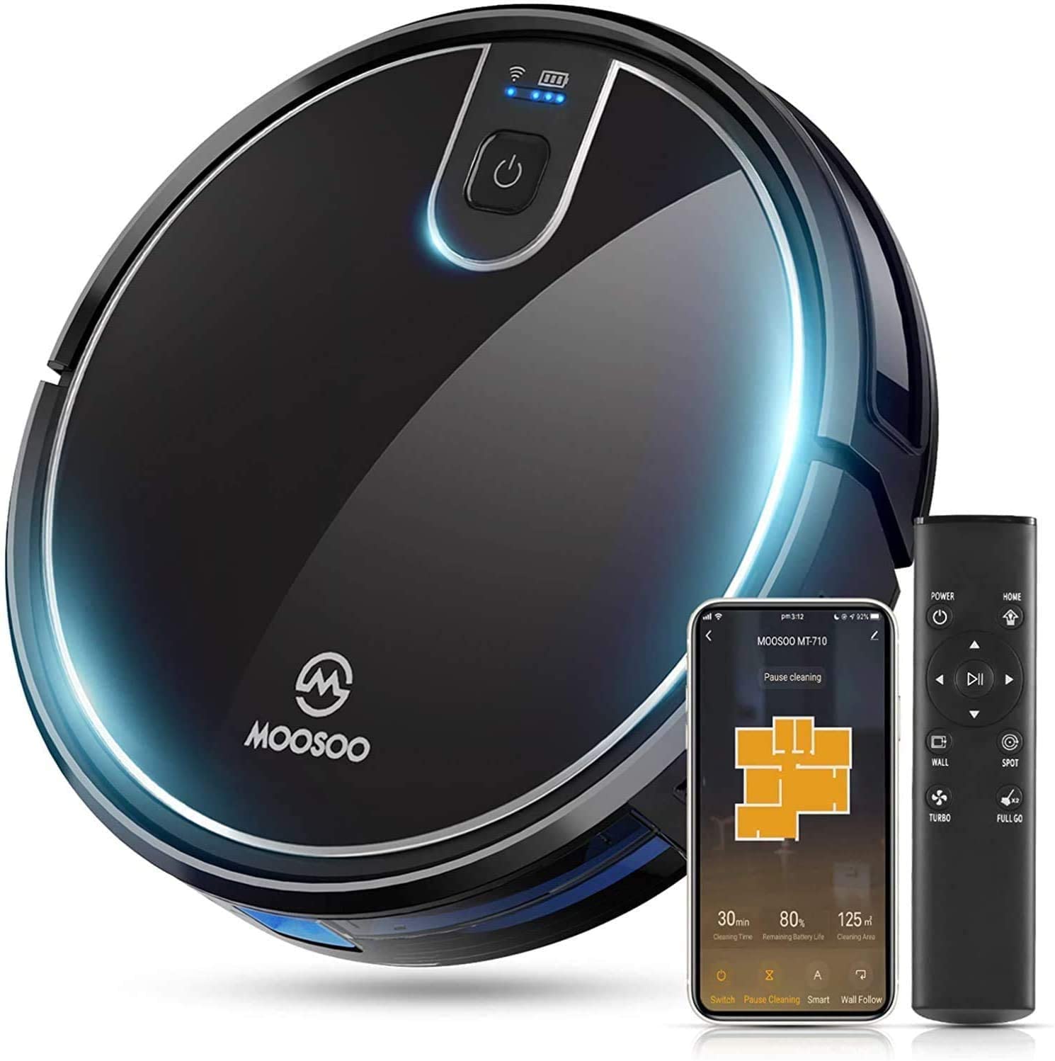 Робот-пылесос MOOSOO, легко подключается к Alexa или Google Assistant, голосовое управление, сверхтонкий робот