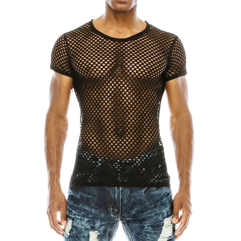 Men's Mesh Fishnet Fitted Short Sleeve Muscle Top