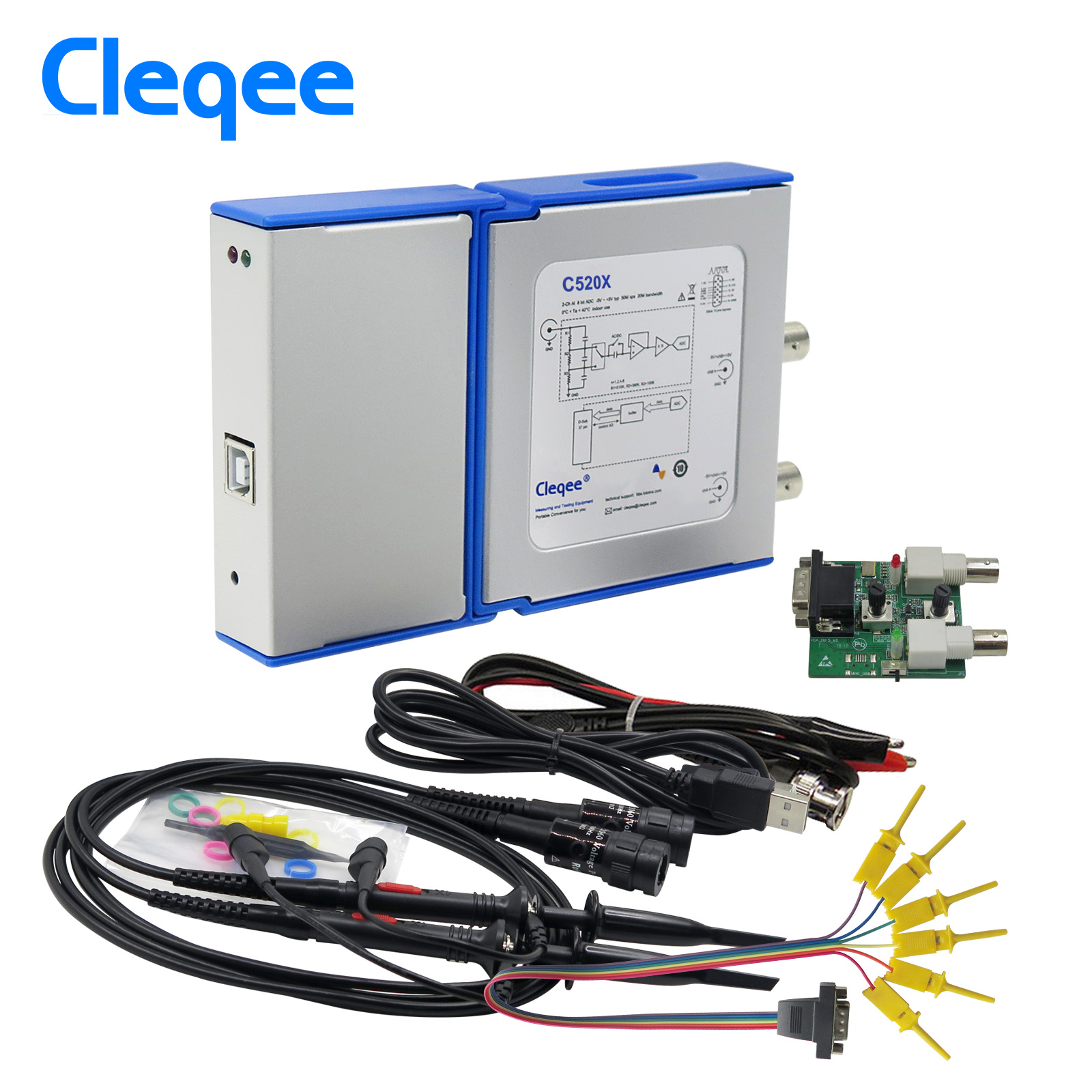 Cleqee C520X PC виртуальный цифровой Ручной осциллограф 2 канала полоса пропускания 20 МГц выборки данных 50 м с зондом USB кабель