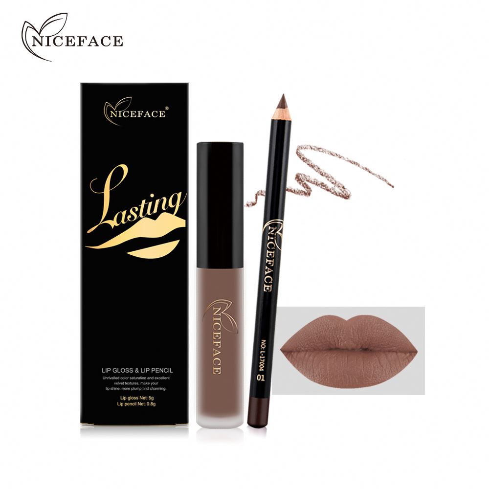 NICEFACE 12 цветов антипригарный блеск для губ без выцветания + подводка для губ комбинированный набор жидкая помада