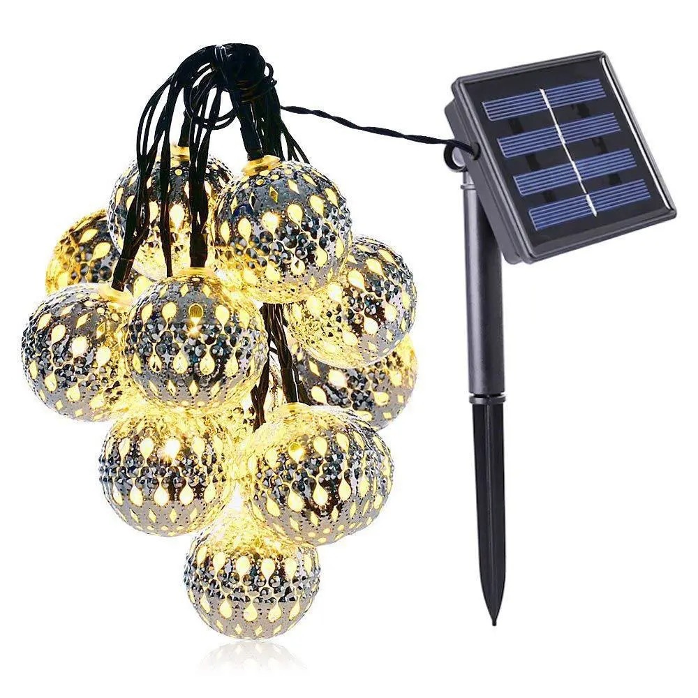 wholesale LED Solar Outdoor Hollow Out Metal Ball String Lights Moroccan ball string lights waterproof
