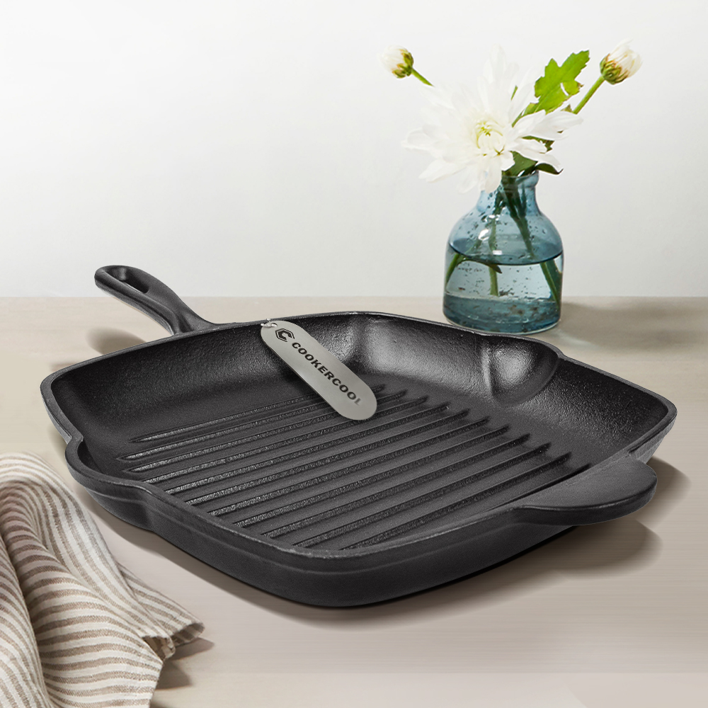 Square Cast iron pre-seasoned oil grill pan portable steak grill plate with handle