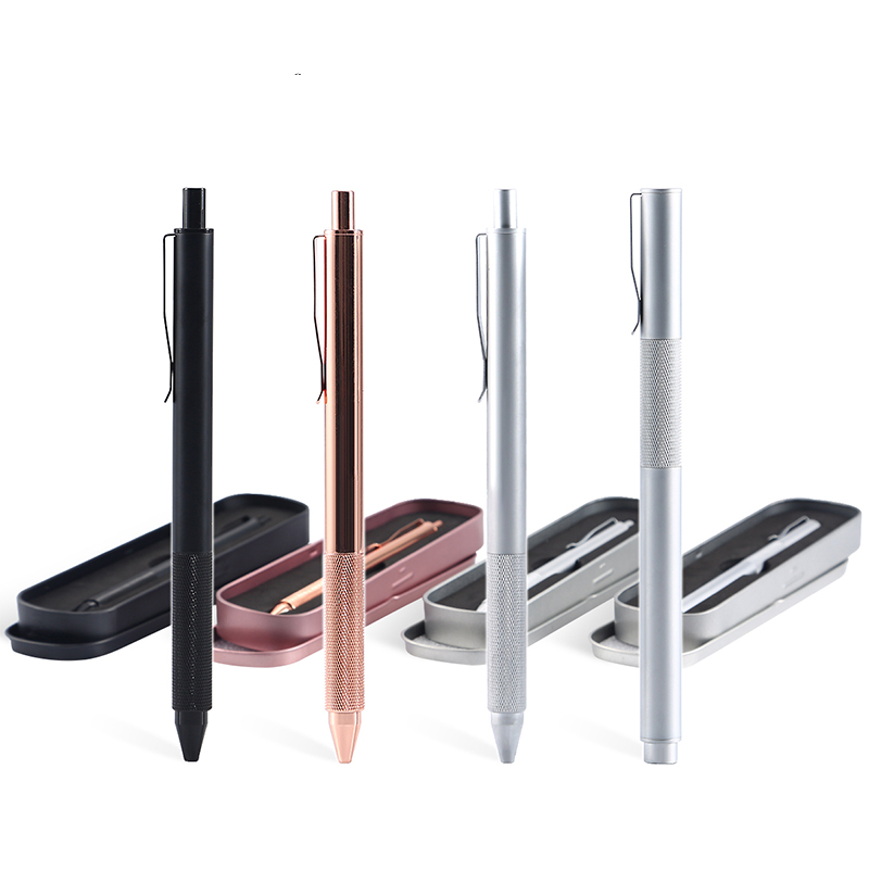 Luxury Rose Gold Metal Pole Neutral Pen Silver Black Promotional Gel Pen With Gift Box