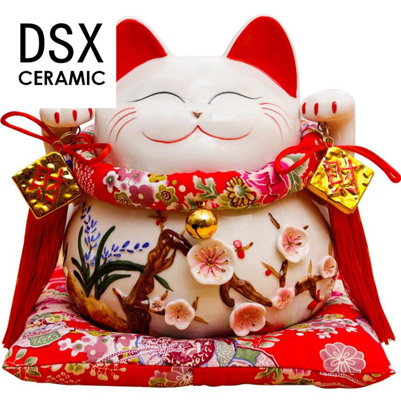 DSX керамическая Ручная Покраска белая керамическая счастливая кошка Манеки Neko монетница с колокольчиком