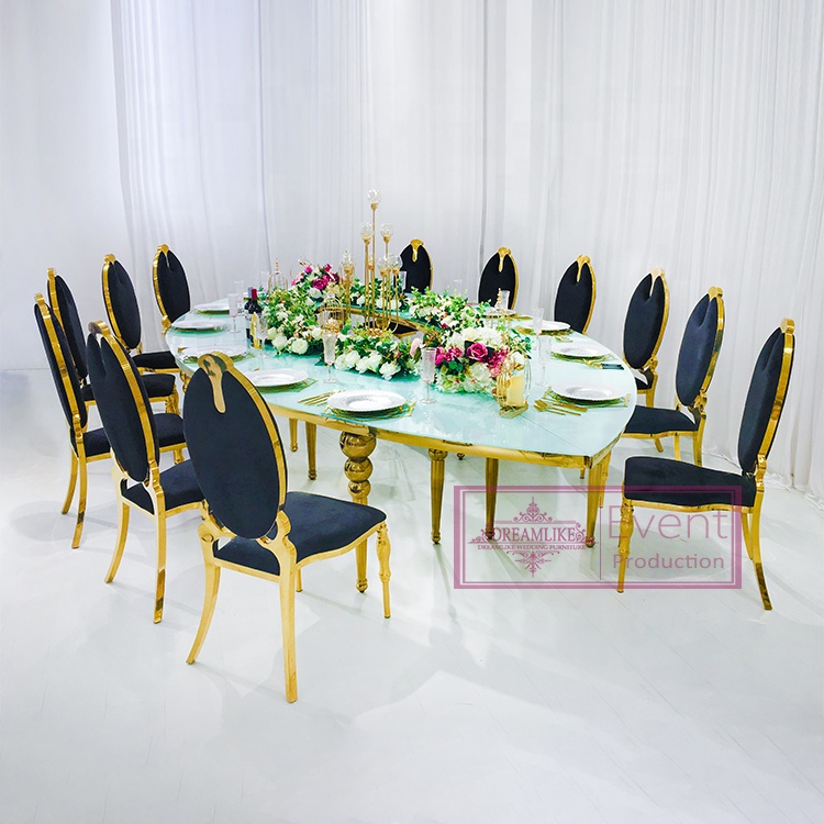 dreamlike factory selling glass top half moon banquet table with gold base