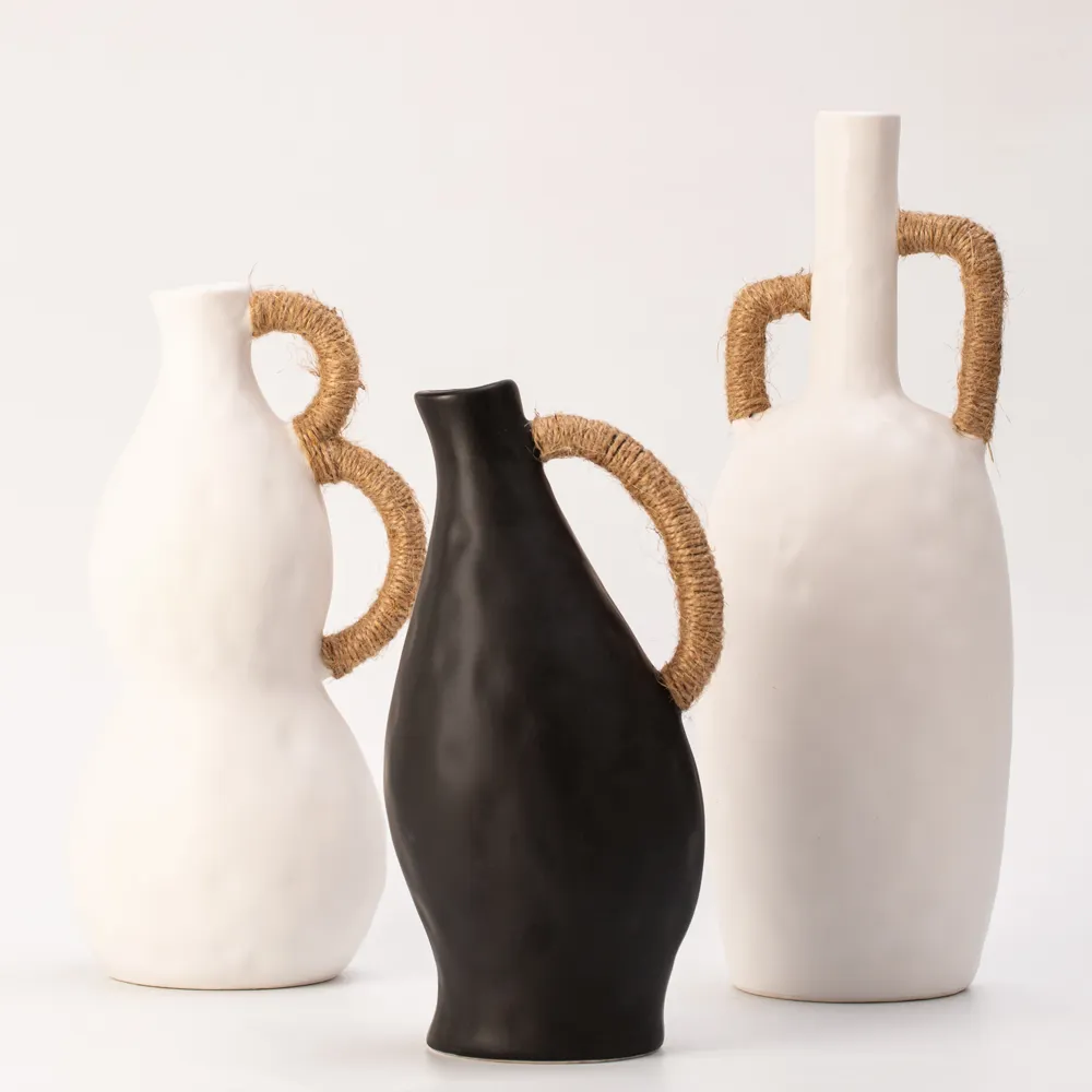In Bulk White Wedding Centerpieces Stone Vase Vintage Ceramic Flower Vase For Home Decor