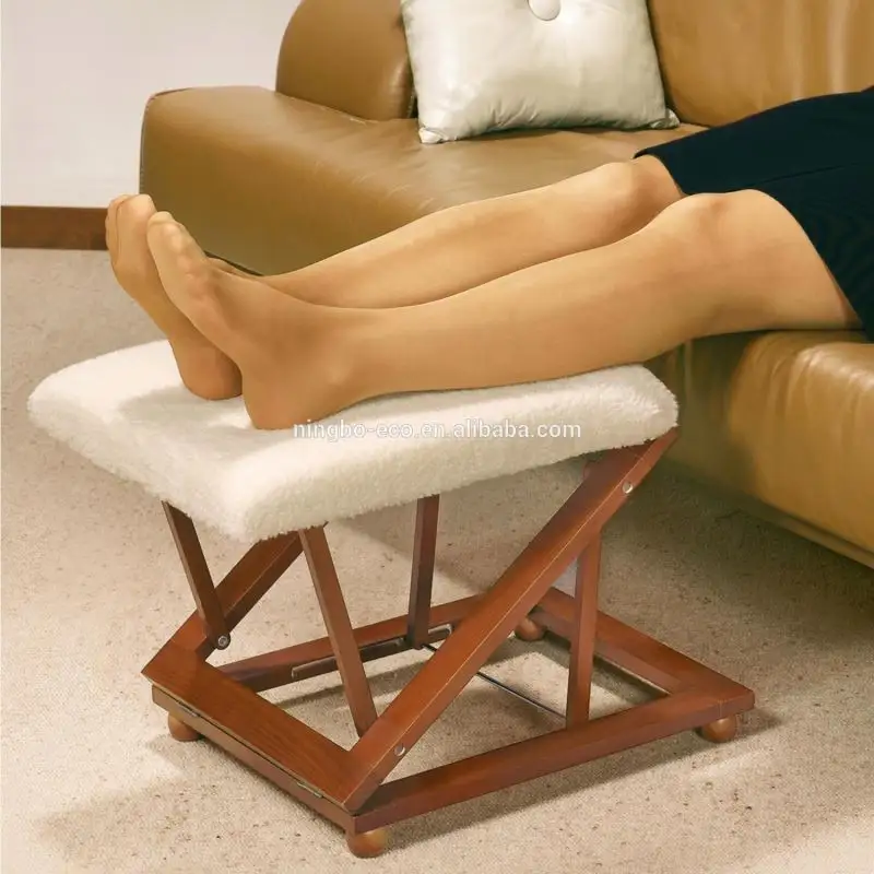 Wooden Fleece Cover Adjustable Comfort Foot Rest Portable Folding Foot Stool