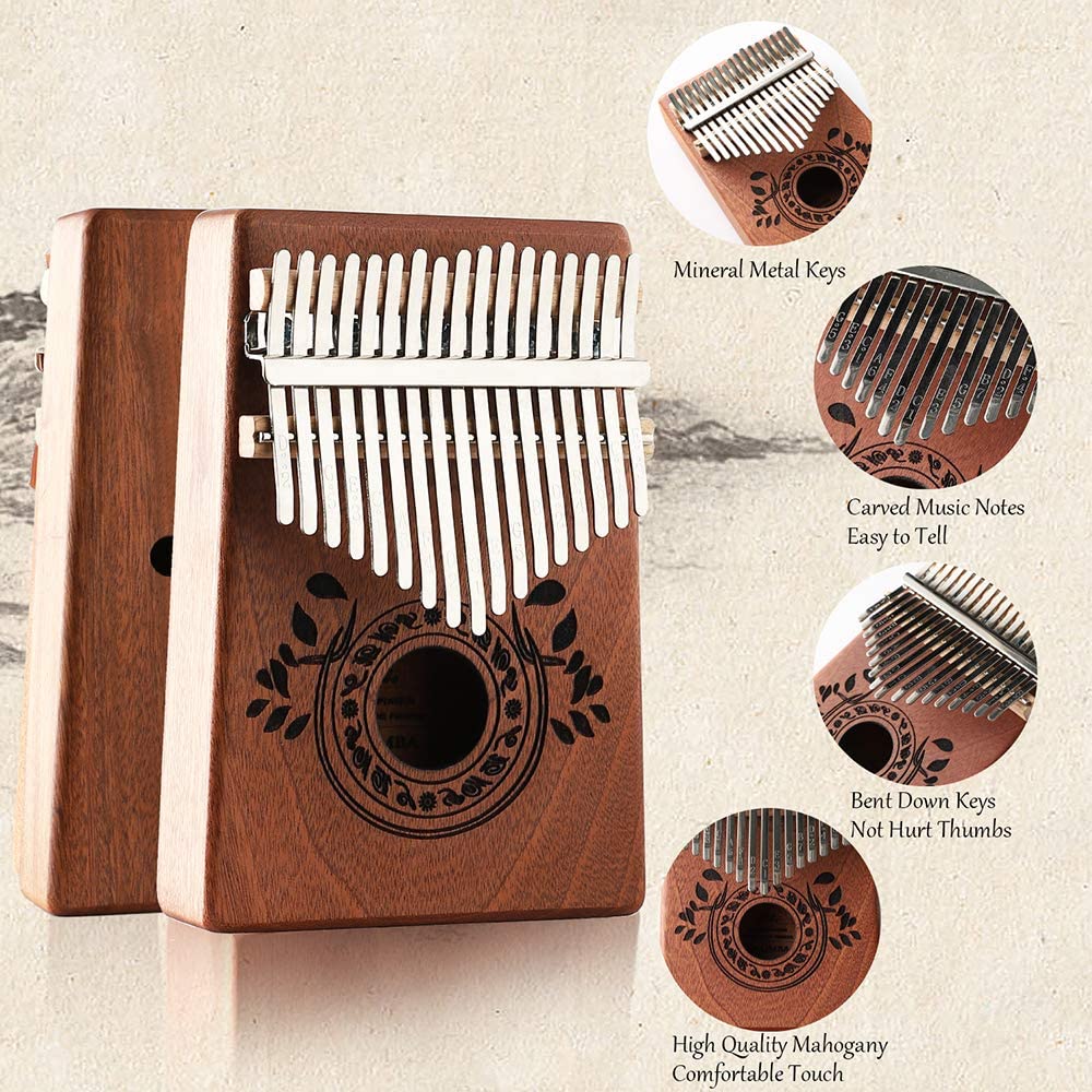 Kalimba Thumb Piano 17 Keys with Study Instruction and Tune Hammer,Portable Mbira Sanza Finger Piano, Gift for Kids Adult Beginn