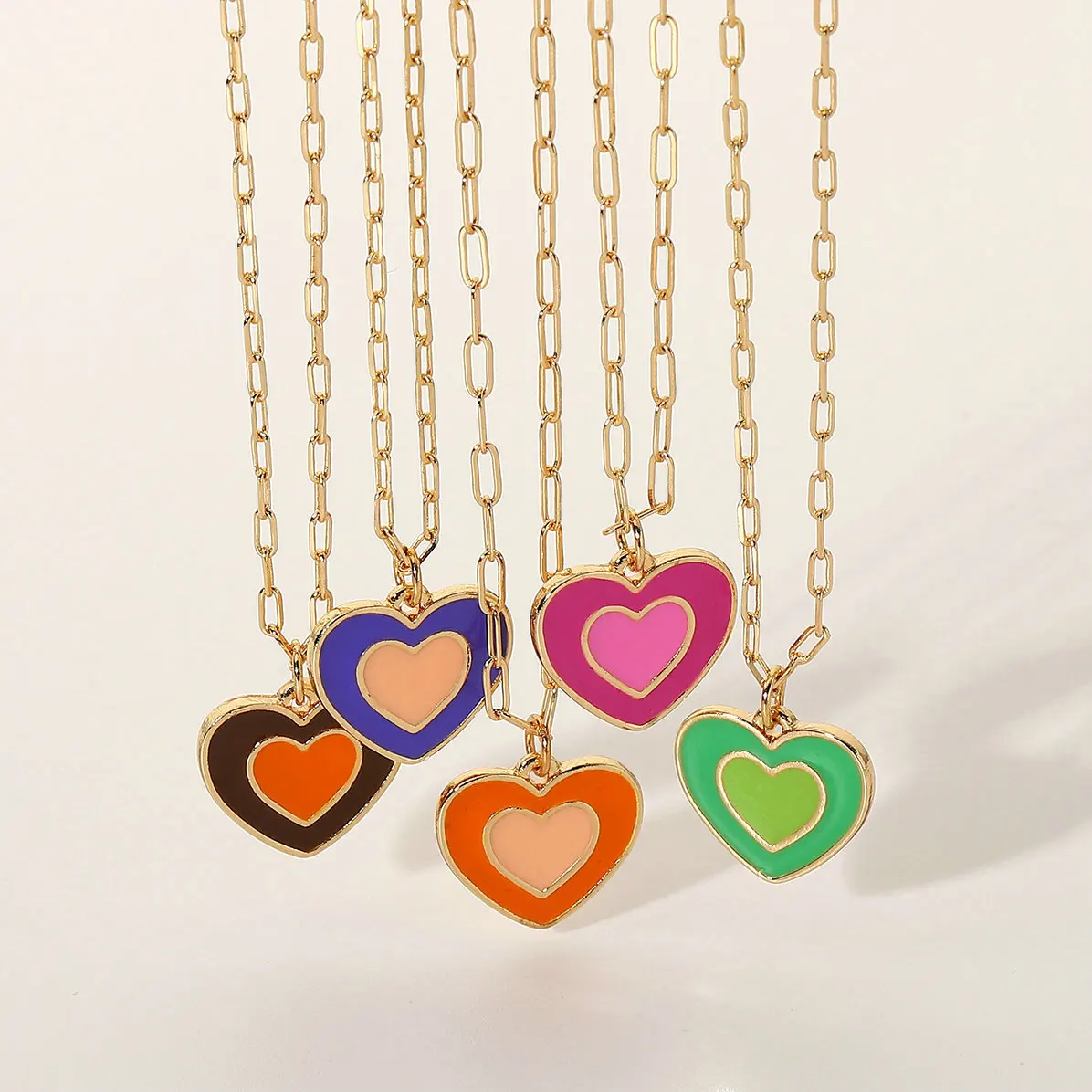 Fashion girls homecoming gift mini heart charm jewelry necklace Two tone vibrant colored heart enamel pendent necklace