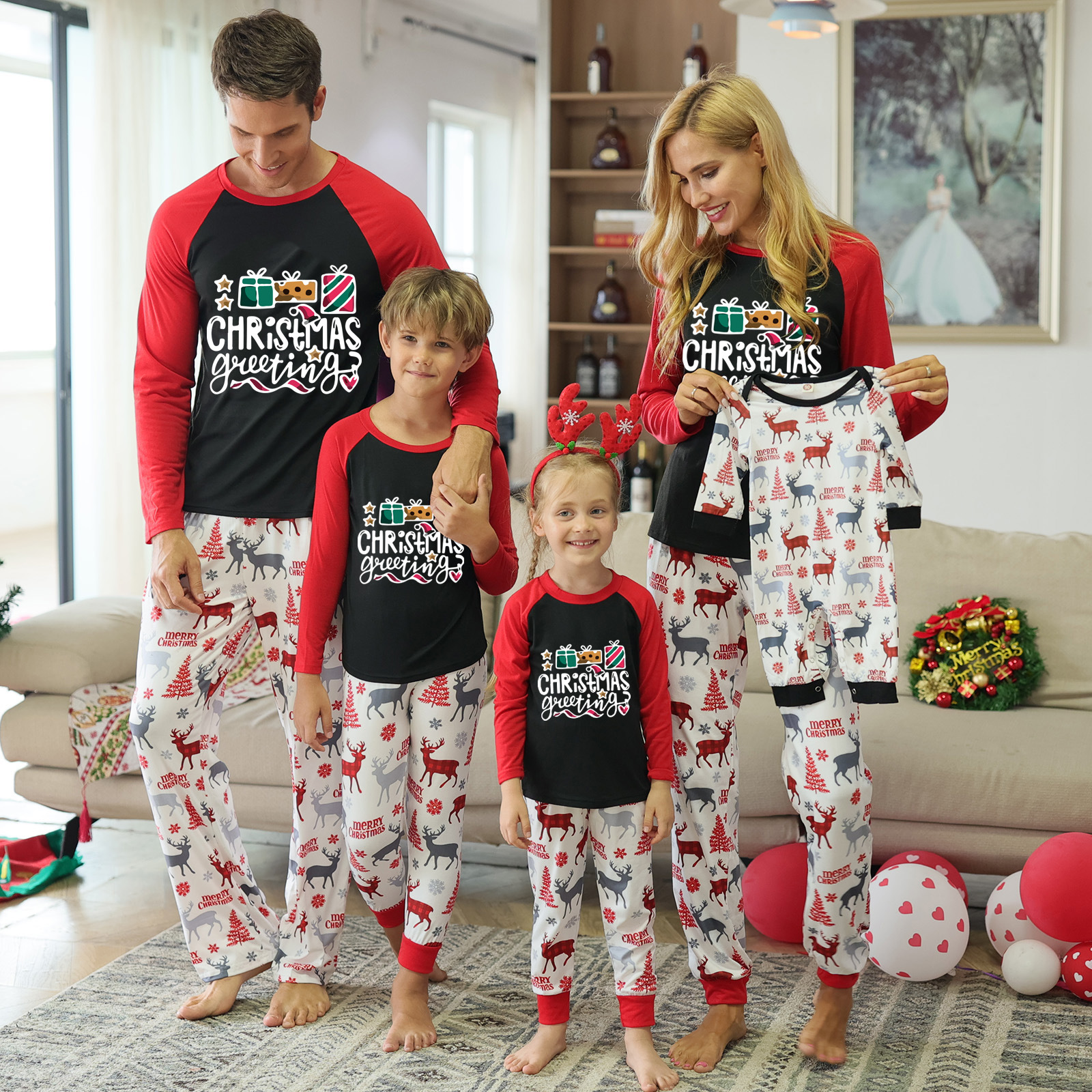 Letter Printing Baby Women's Sleeper Family Jammies Matching Holiday Christmas Pajamas Set