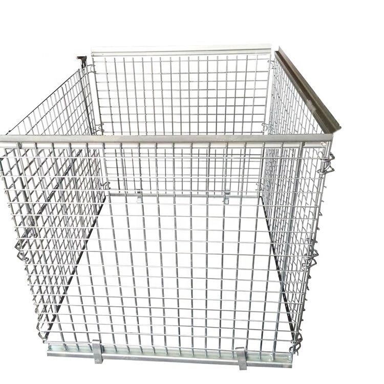 Heavy duty collapsible mesh metal folding lockable stacking wire steel cage pallet for warehouse storage