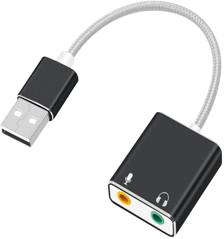 Внешний USB-адаптер для стереозвуковой карты, аудиоадаптер USB в нейлоновой оплетке с разъемом для наушников 3,5 мм и микрофона для ПК