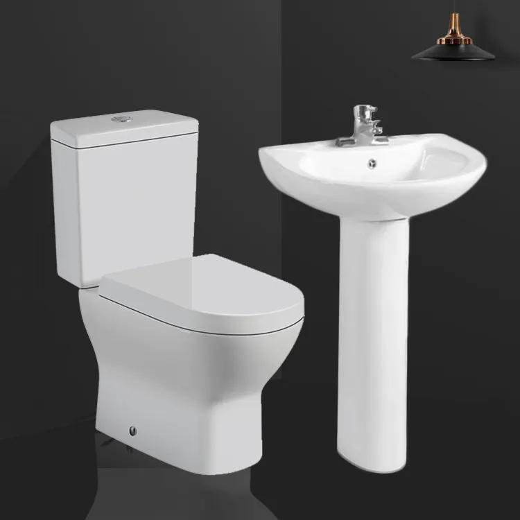 Wholesale cheap bathroom ceramic s trap/p trap water closet toilet bowl and sink basin set wash down two piece wc toilet