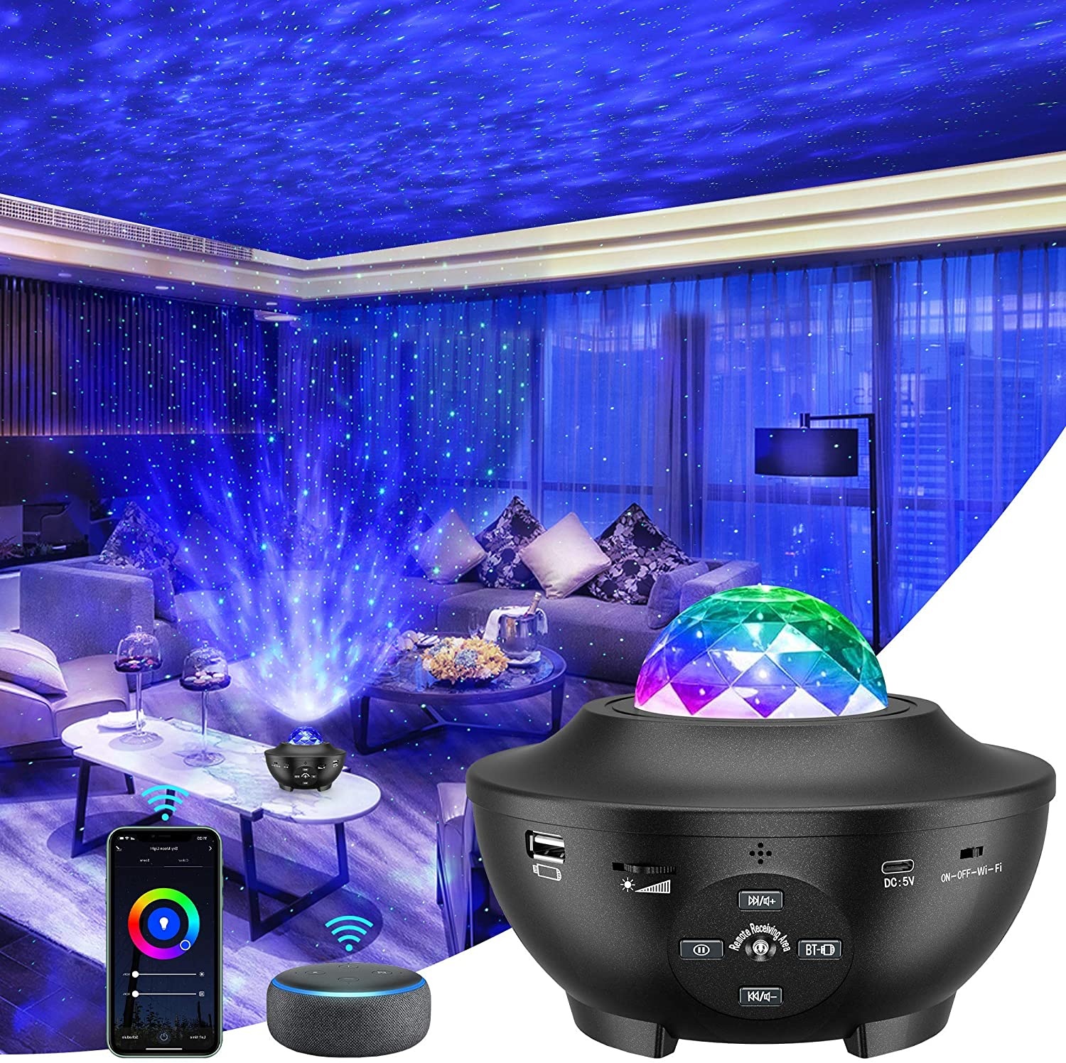 Умная лампа Starlight с Wi-Fi и Галактикой, музыкальный динамик с дистанционным управлением через приложение, проектор с поддержкой Alexa и Google Assistant