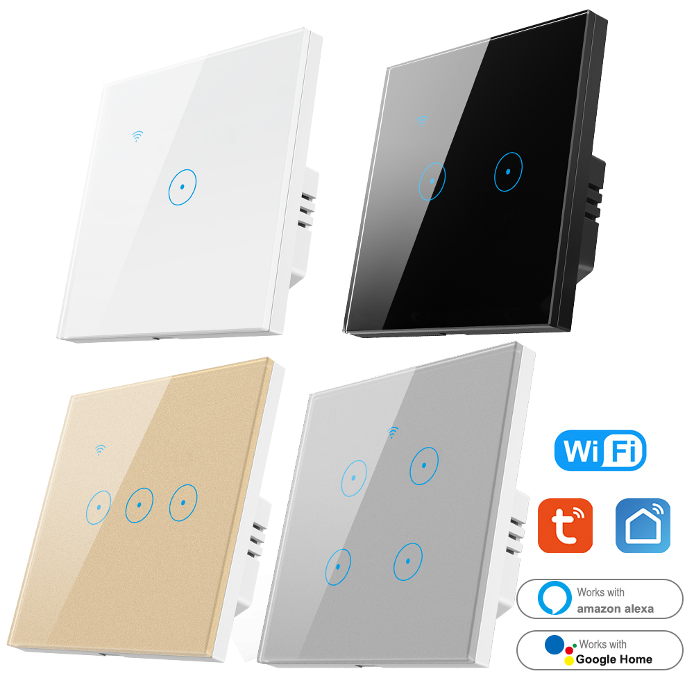 1/2/3/4 gang Tuya smart life smart touch light switch smart wifi switch support with alexa and google home