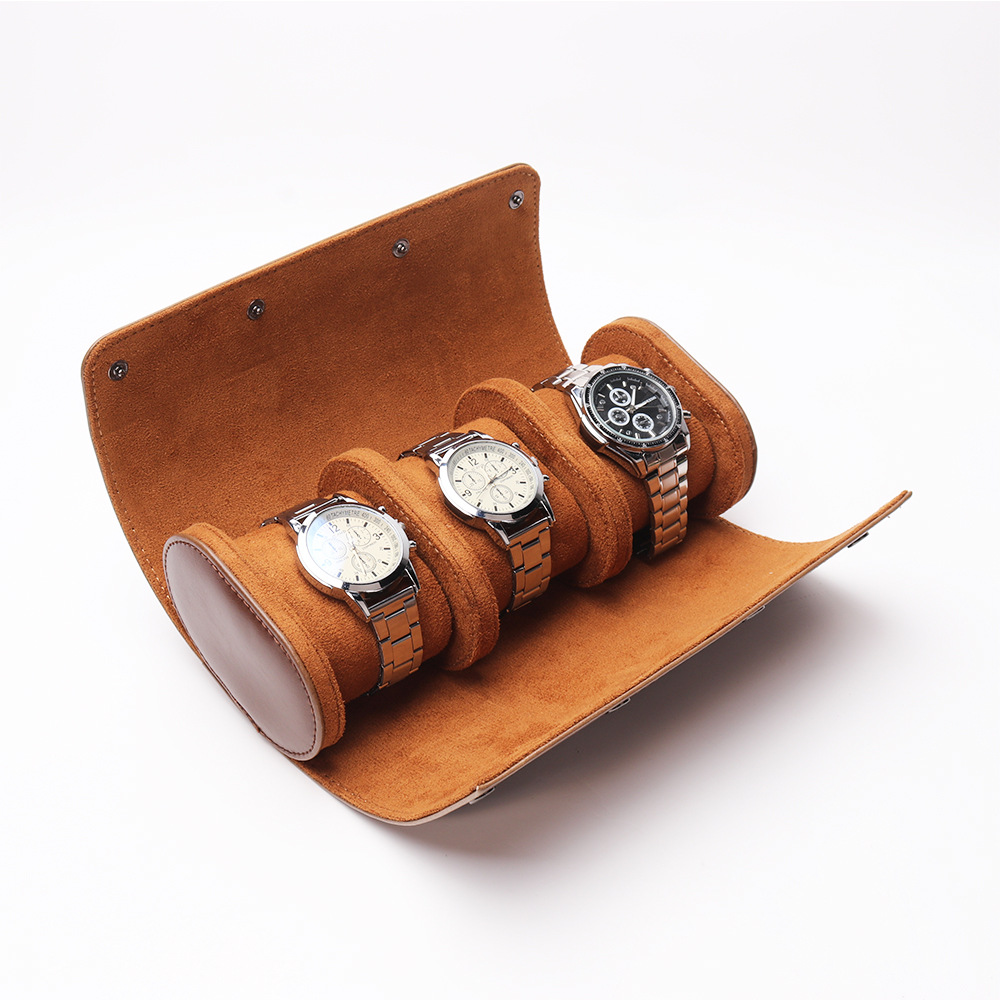 High quality handmade 3 slots custom roll watch packaging box Vintage luxury leather watch box