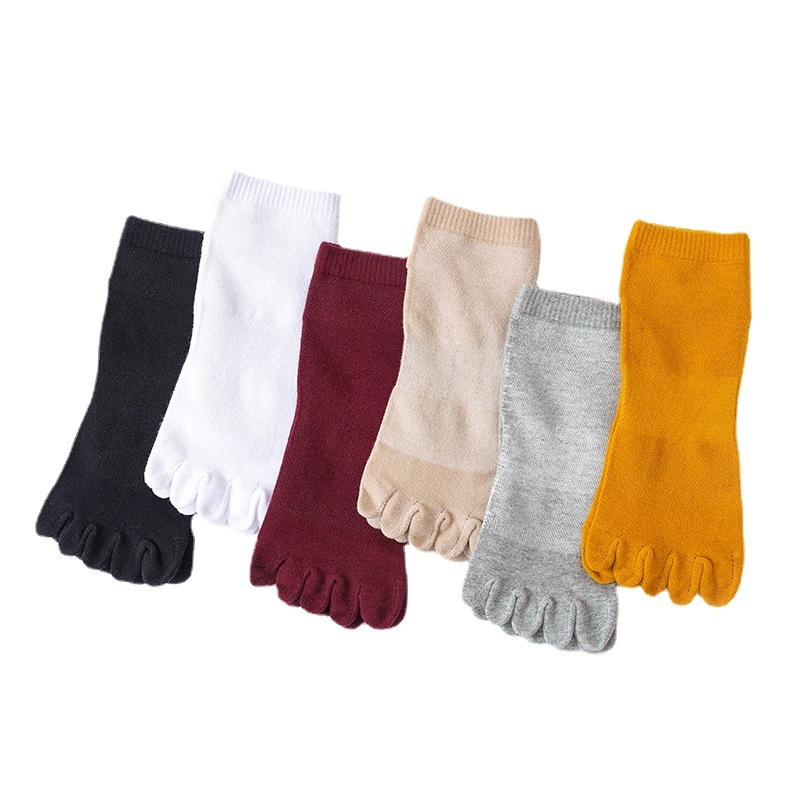 Women's Toe Socks Cotton Crew Five Finger Socks Running Athletic Solid Color Five Finger Socks