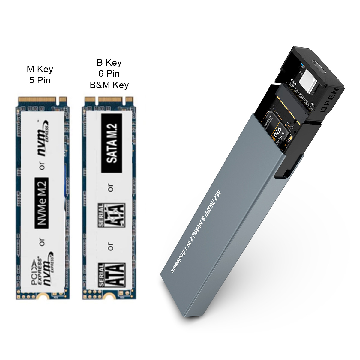 Алюминиевый корпус M.2 NVME и SATA NGFF, двойной протокол Gen 2 USB 3,1 C M.2 SSD, внешний жесткий диск, адаптер HDD UASP NGFF