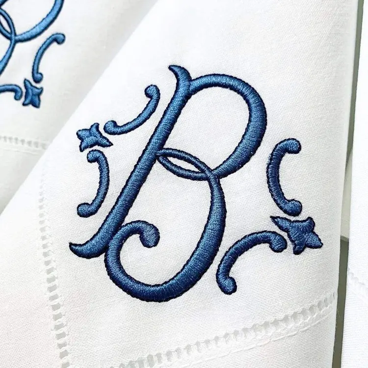 Personalised Custom White Cloth Monogrammed Embroidered Hemstitch Cotton Linen Napkins for Wedding with Logo