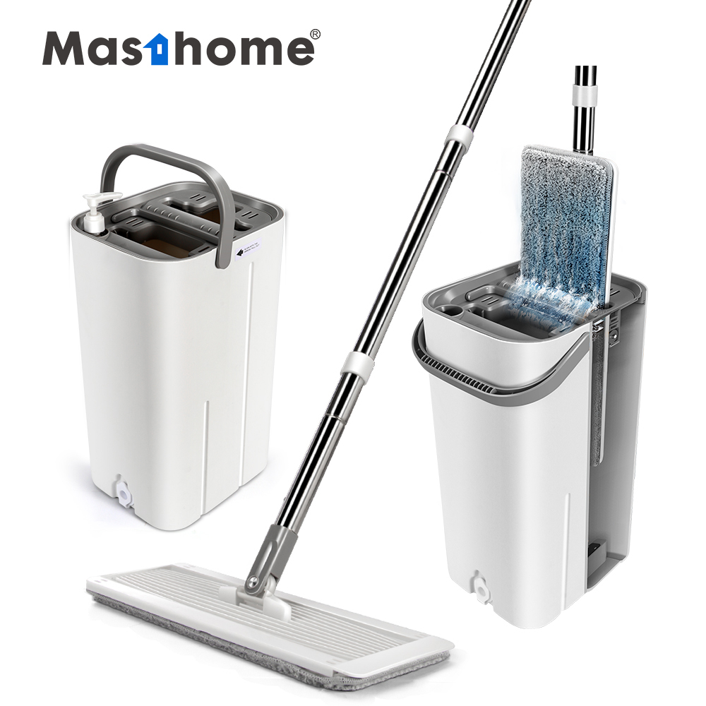 Швабра из микрофибры Masthome, плоская швабра с ведром, система для мытья пола, швабра с ведром