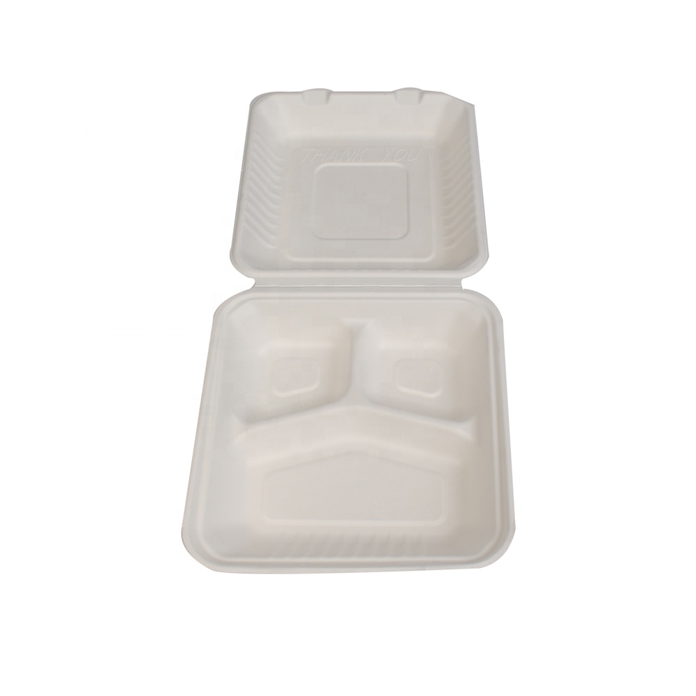 Disposable biodegradable lunch food take away container sugarcane box BT026-1