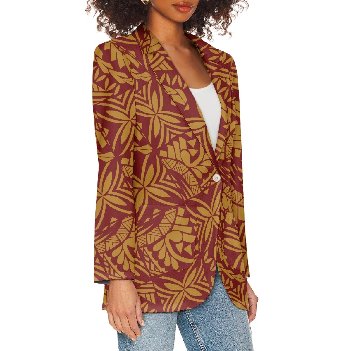 Drop Shipping Clothing Three-Dimensional And Stylish Polynesian Print Ladies Casual Blazer Work Party Business Wear
