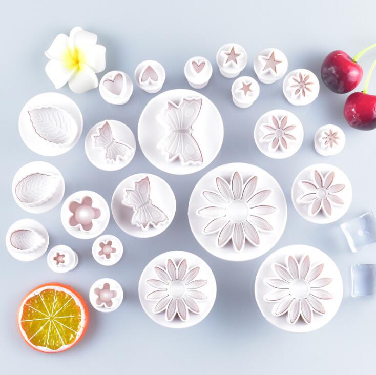 33 шт. Fondant (сахарная) торта печенье резец плунжера сахара в форме цветка бабочки в форме сердца Отделка пресс-формы