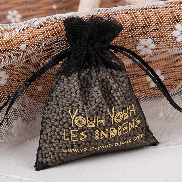 High quality popular custom wedding gift organza pouches small drawstring organza bags with gold printing for jewelry packaging