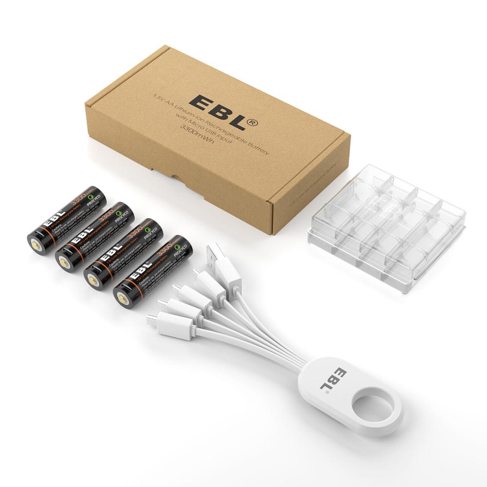 EBLHigh емкость Micro USB AA батарея 3300mAh литиевая аккумуляторная батарея Быстрая зарядка