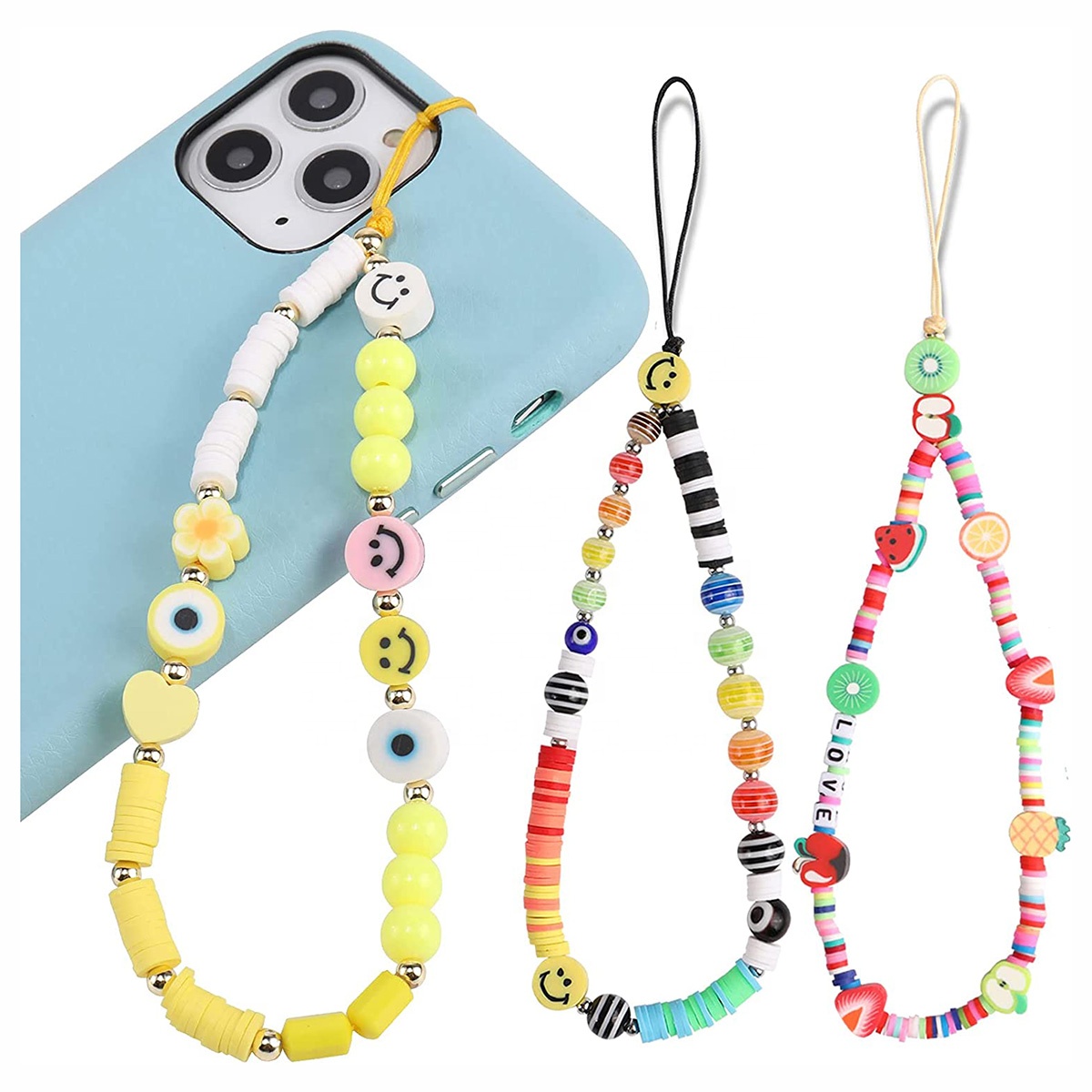 Fashion Various Shapes Beaded Phone Charms Strap Customized DIY Phone Chain Phone Bracelet Keychain Gift for Women Girls
