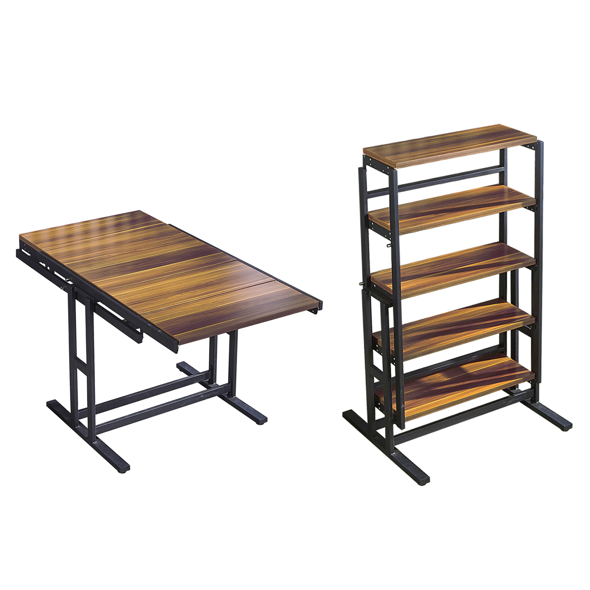 Modern furniture metal shelf wooden material folding conversion dining table