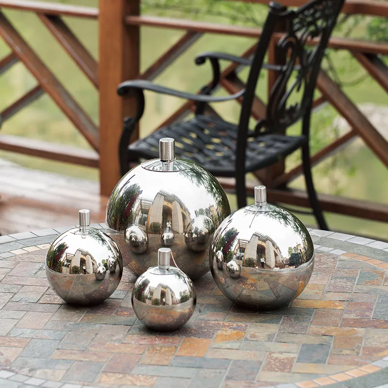 Round Stainless Steel Garden Decor Ball Big Flame table oil torch for outdoor