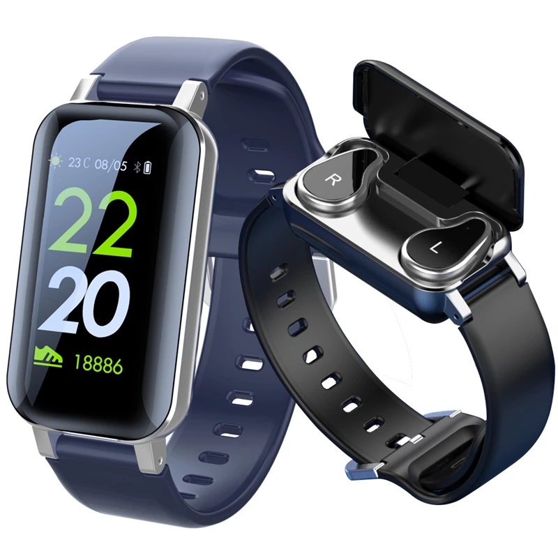 Фитнес-трекер на Android и Ios, водонепроницаемые часы Reloj 2 в 1, Смарт-часы T89 с Bluetooth-наушниками-вкладышами