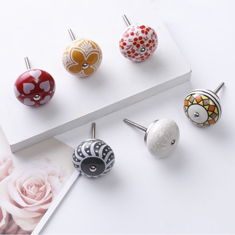 White Cream Hand Painted Concave Crackle Vintage Rounded Ceramic Knob