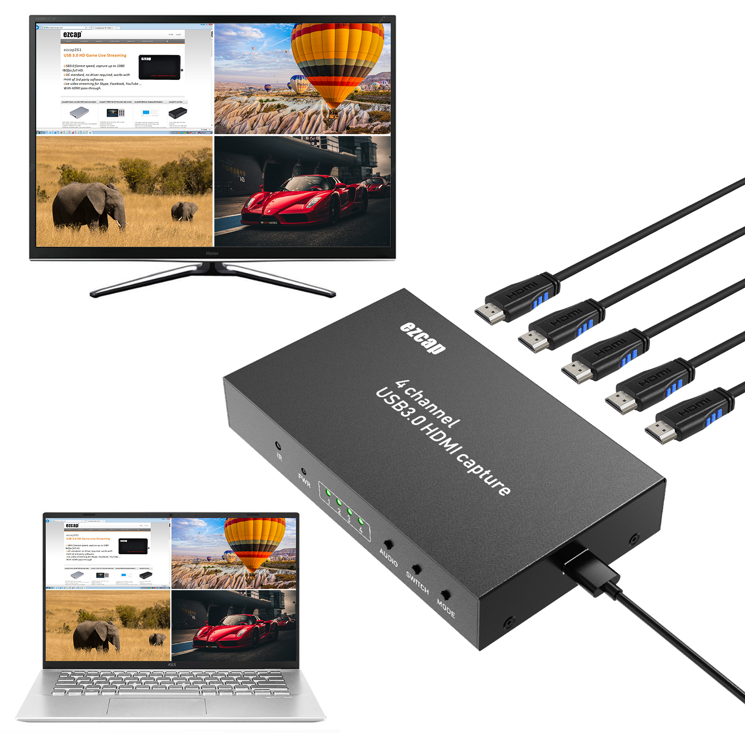 4 канала HDMI к USB 3,0 без труда снимать HDMI 4X1 Quad мульти-функции просмотр ezcap264