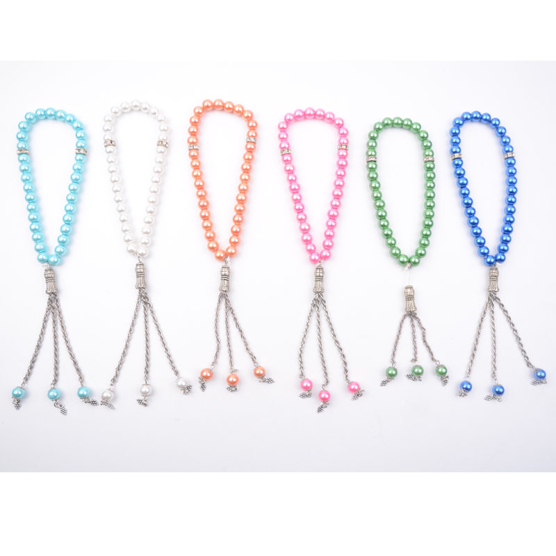 Luxury 33 Imitation Pearl Tesbih Colorful Muslim Prayer Allah Beads Bracelet with Alloy Accessories Islamic Tasbih