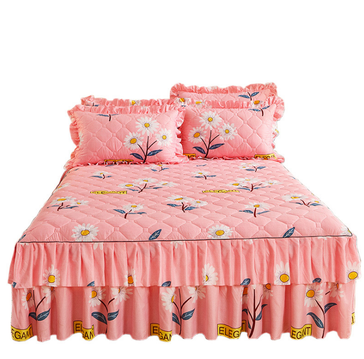 Cotton Bed Skirt Set Luxury Quilting Customization Bed Skirt Pink Bed Skirts