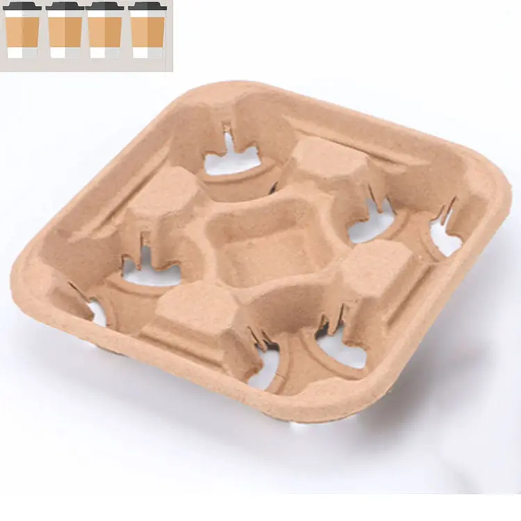 Manufacturers Custom 4 Cup Carrier Biodegradable Disposable Cup Carrier Take Away Holder