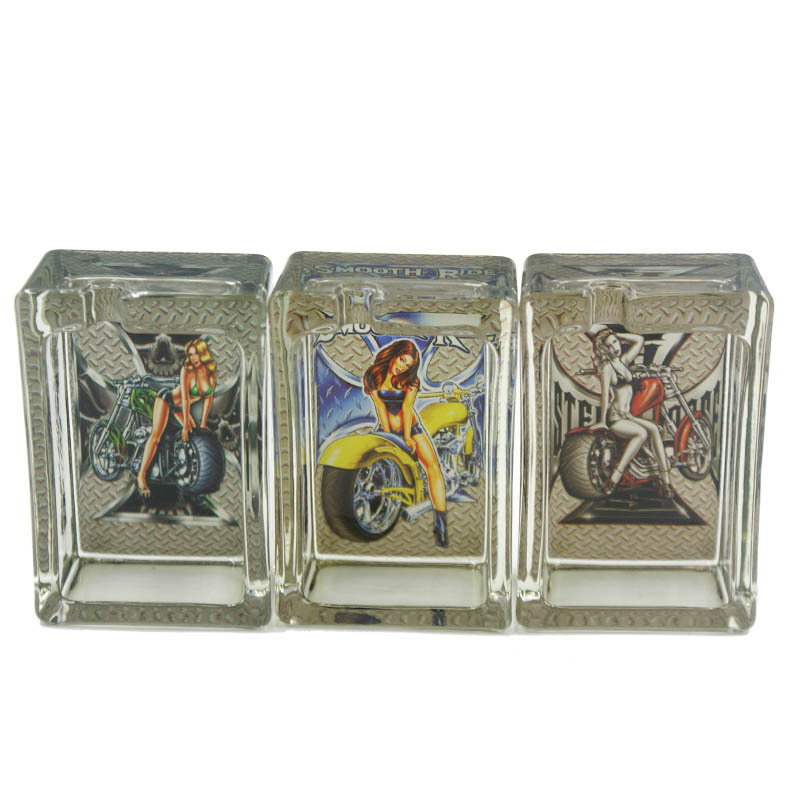 Colored Glass Ashtray Women Print 95mm Square Custom Glass Ashtray