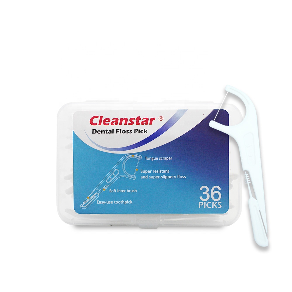 Disposable Oral Multifunctional Dental Floss Picker Dental Tooth Floss Pick+ Interdental brush + Scraper 36-Pack White