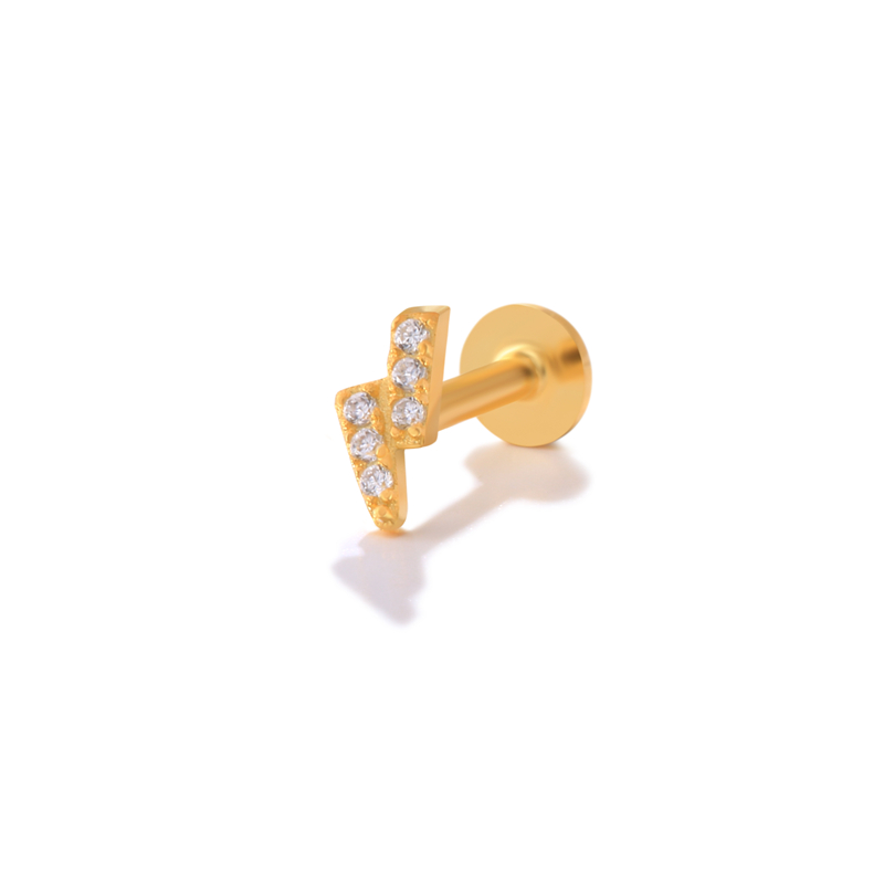 ROXI пирсинг ювелирные изделия Кольцо 18K, позолоченное 925 серебро белый циркон Lightning резьбовой Лабрет, серьги-гвоздики