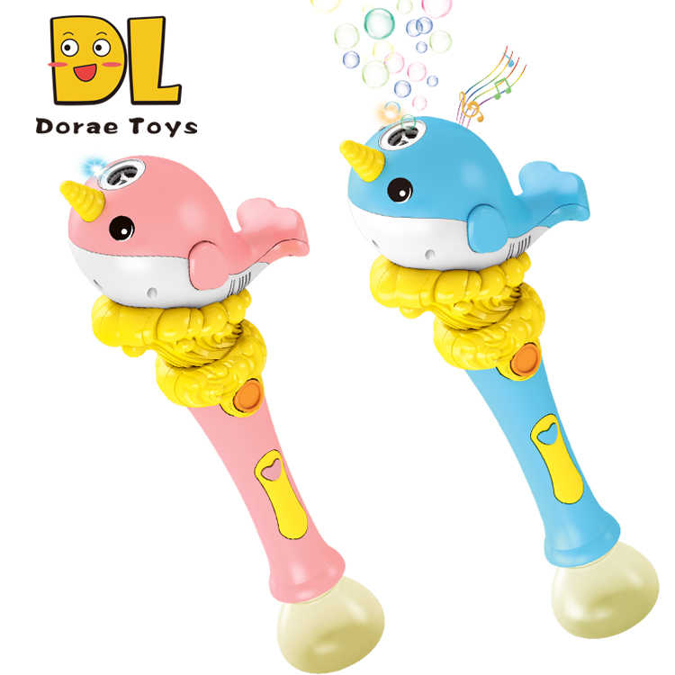 2021 new Narwhal automatic bubble wands Toy for Kids B/O light up whale Bubble stick with music