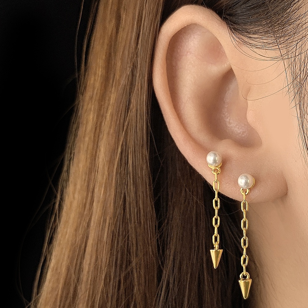 Brass Statement Charms 18K Gold Plated Jewelry Pearl Stud Earrings