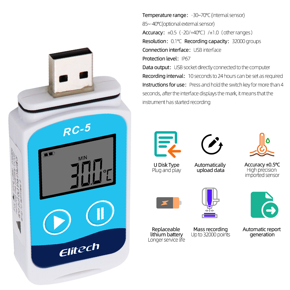 RC-5 32000 очки емкость цифровой USB Регистратор температуры для логистики и элементы для холодильного оборудования