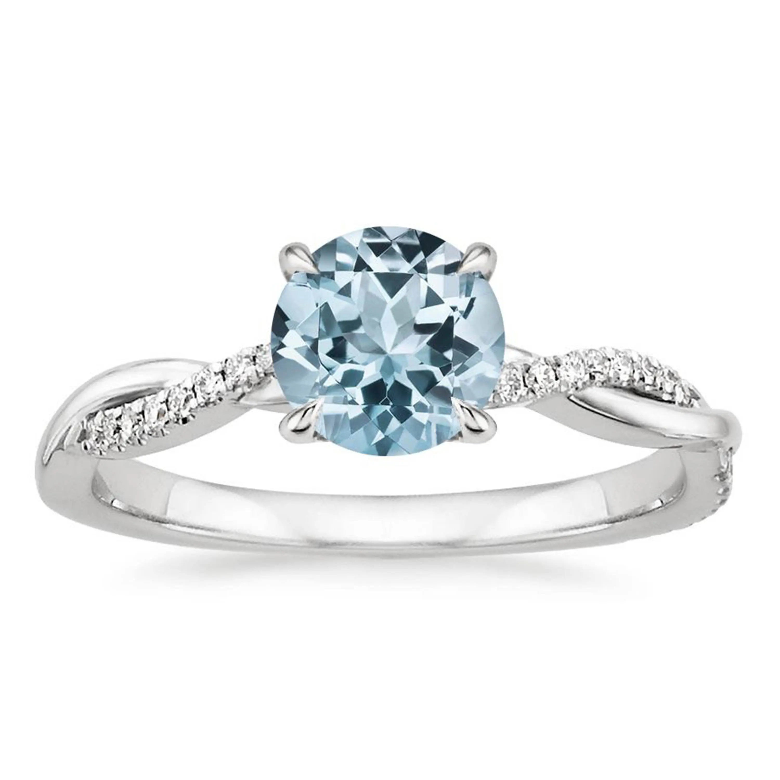 Wholesale 925 sterling silver jewelry white zircon with round aquamarine twist design wedding rings